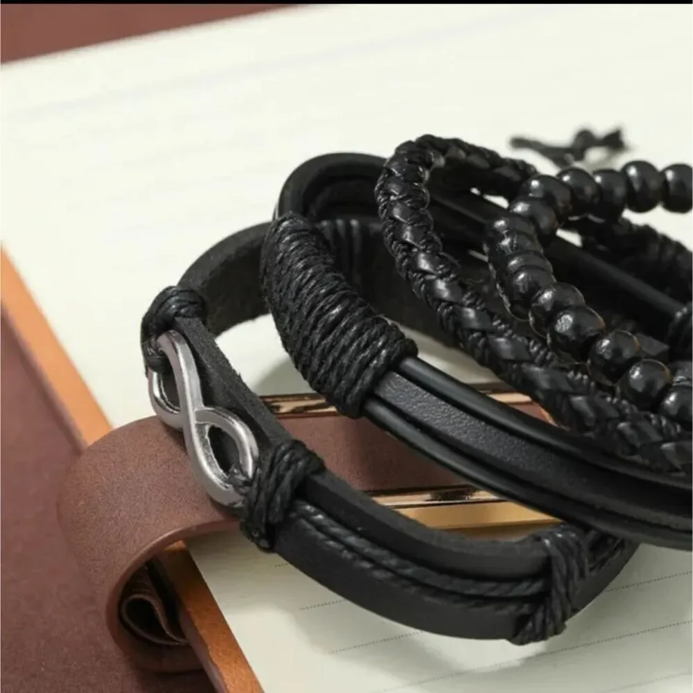 faux leather layered Braided Bracelet